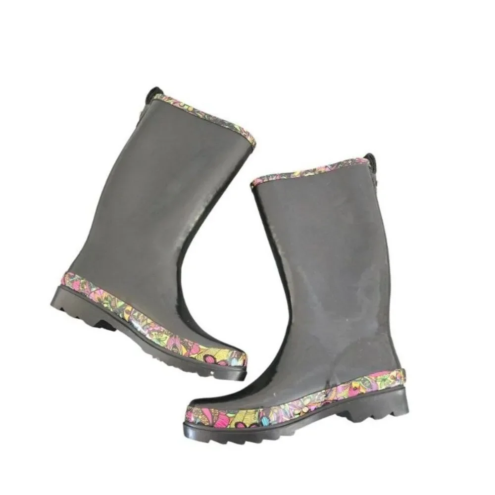 Sak Roots Knee High Rainboots Women 9 Black Slip-On Fall Winter